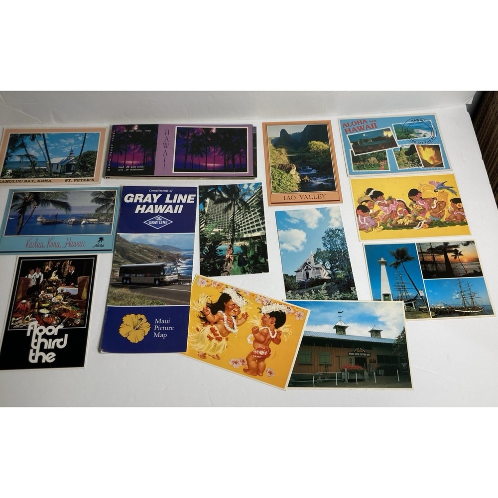 Vtg Hawaii Postcards, Postcard Folder/Book and Map‎ from 1980's Lot of 13